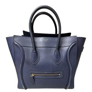 Auth Celine Mini Marine Blue Smooth Calfskin Luggage Tote Ex+ Phantom Satchel